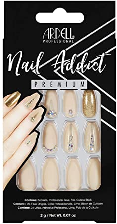 ARDELL, NAIL ADDICT PREMIUM ARTIFICIAL NAIL SET, NUDE JEWELED