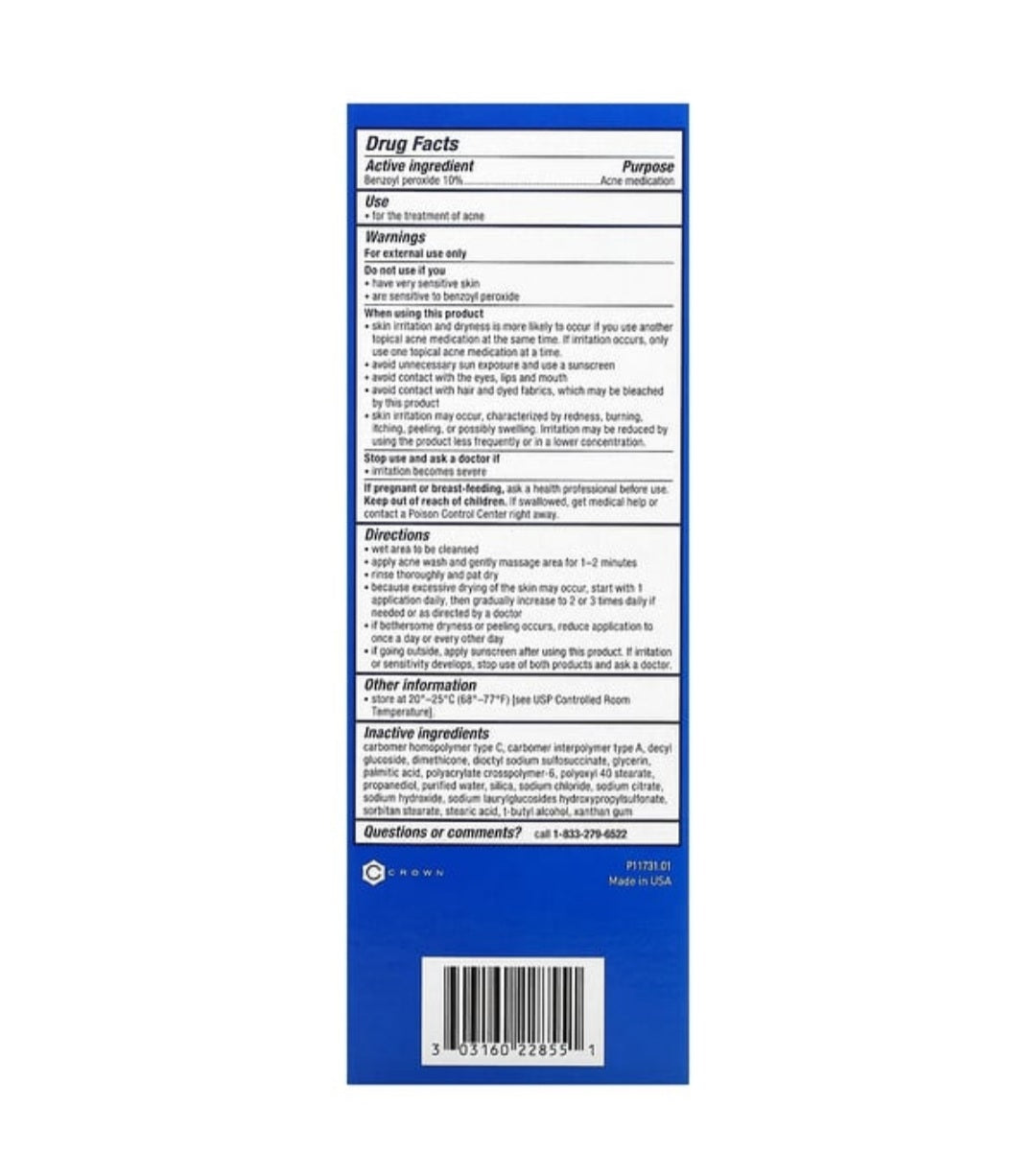 PanOxyl acne foaming wash 10% benzoyl