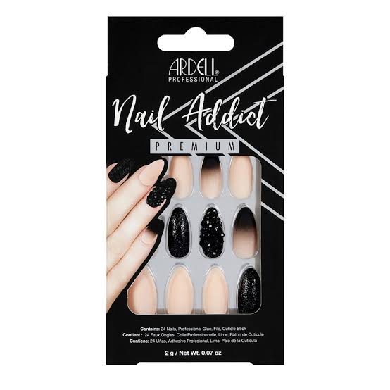 ARDELL NAIL ADDICT PREMIUM ARTIFICIAL NAIL SET - BLACK STUD & PINK OMBRĂ