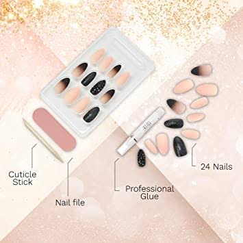 ARDELL NAIL ADDICT PREMIUM ARTIFICIAL NAIL SET - BLACK STUD & PINK OMBRĂ